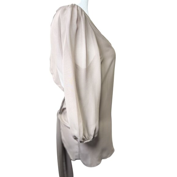Poetry Size M Sheer Beige Open Back Blouse With Tie Waist & 3/4 Sleeves Womens - Picture 10 of 10